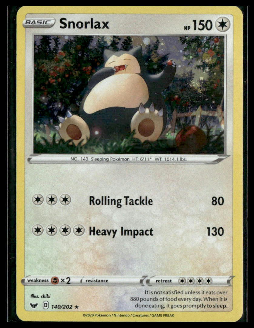 Snorlax #140/202 Holo Sword & Shield Base Set VLP