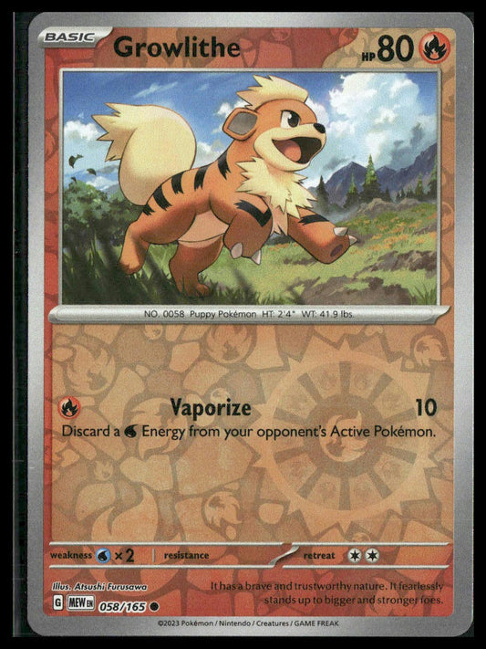 Growlithe #058/165 Reverse Holo Scarlet & Violet 151 NM