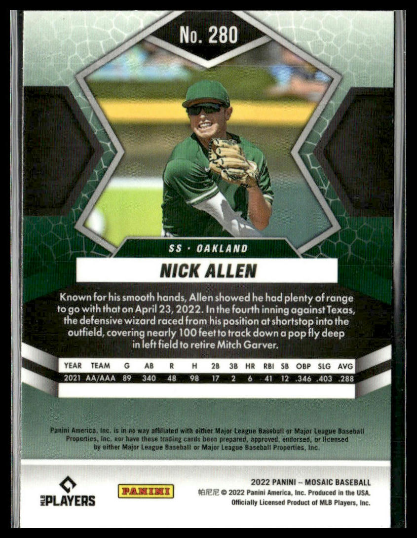 Nick Allen #280 Rookie 2022 Panini Mosaic Oakland Athletics