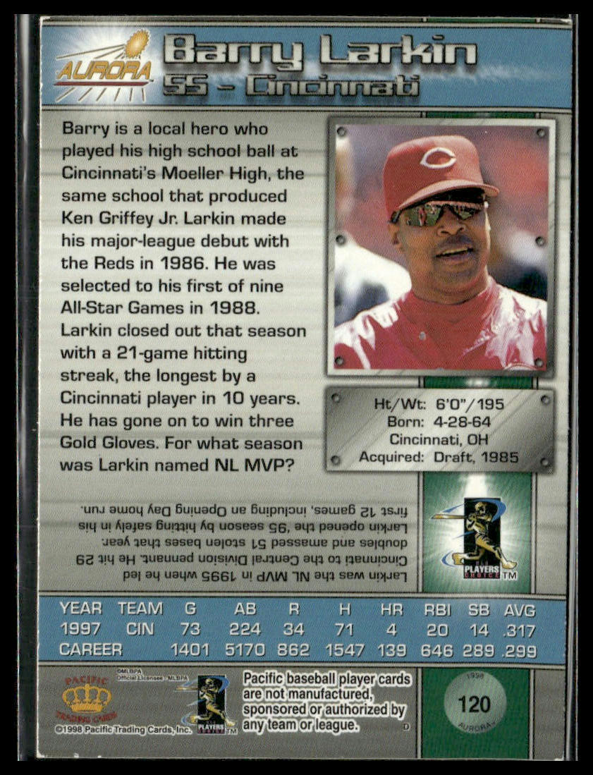 Barry Larkin #120 1998 Pacific Aurora Cincinnati Reds