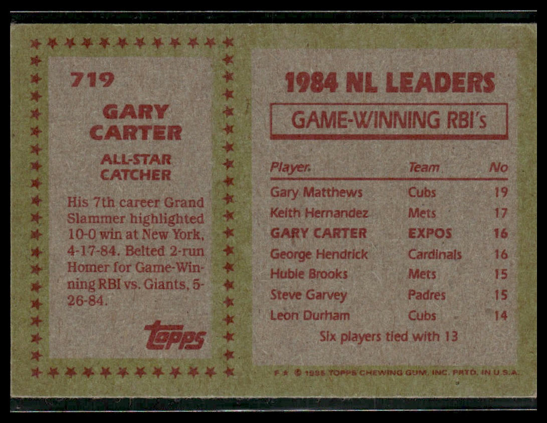 Gary Carter #719 1985 Topps Montreal Expos