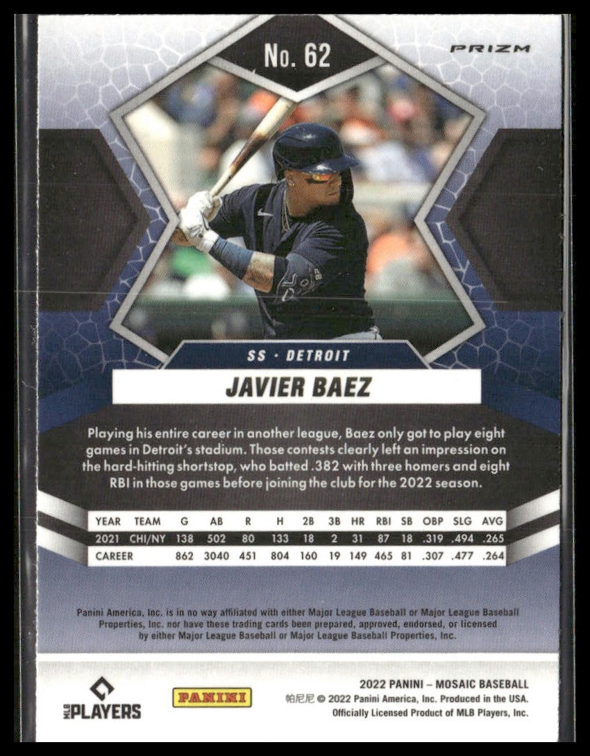Javier Baez #62 2022 Panini Mosaic Blue Camo Mosaic Detroit Tigers