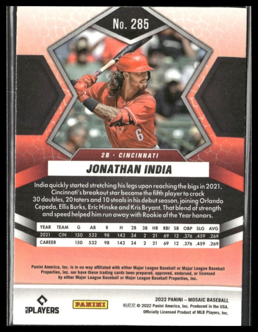 Jonathan India #285 Rookie 2022 Panini Mosaic Cincinnati Reds