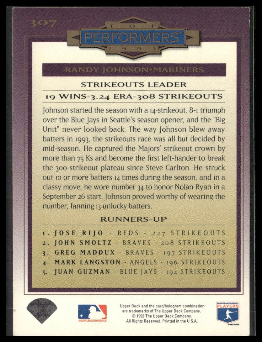 Randy Johnson #307 1994 Collector's Choice Seattle Mariners