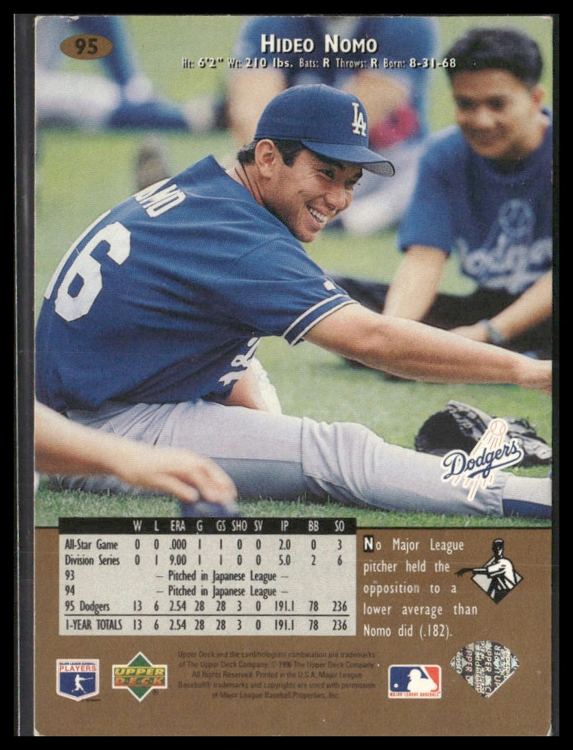 Hideo Nomo #95 1996 Upper Deck Los Angeles Dodgers