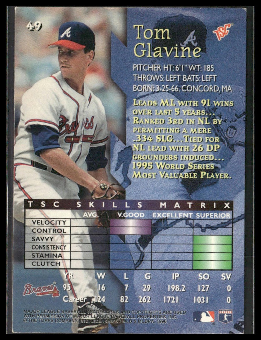 Tom Glavine #49 1996 Stadium Club Atlanta Braves