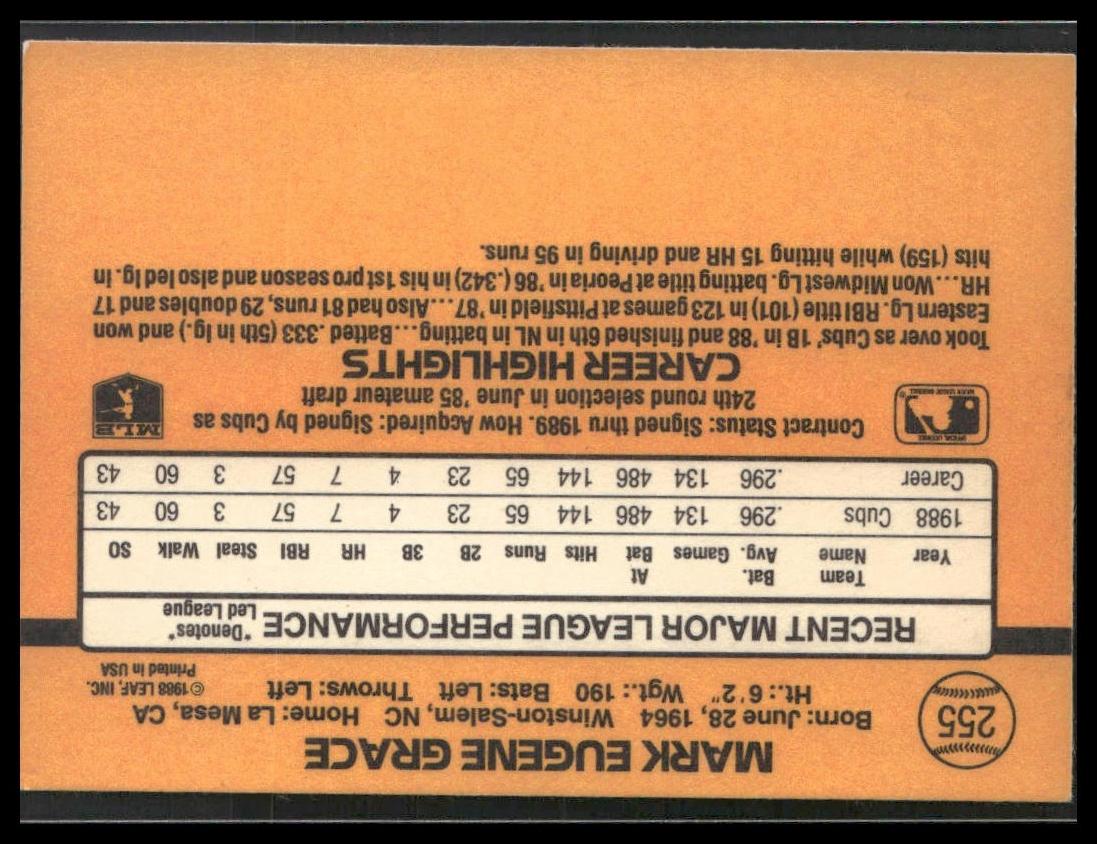 Mark Grace #255 1989 Donruss Chicago Cubs