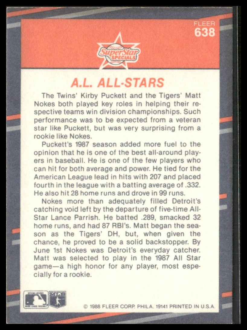 Matt Nokes / Kirby Puckett #638 1988 Fleer