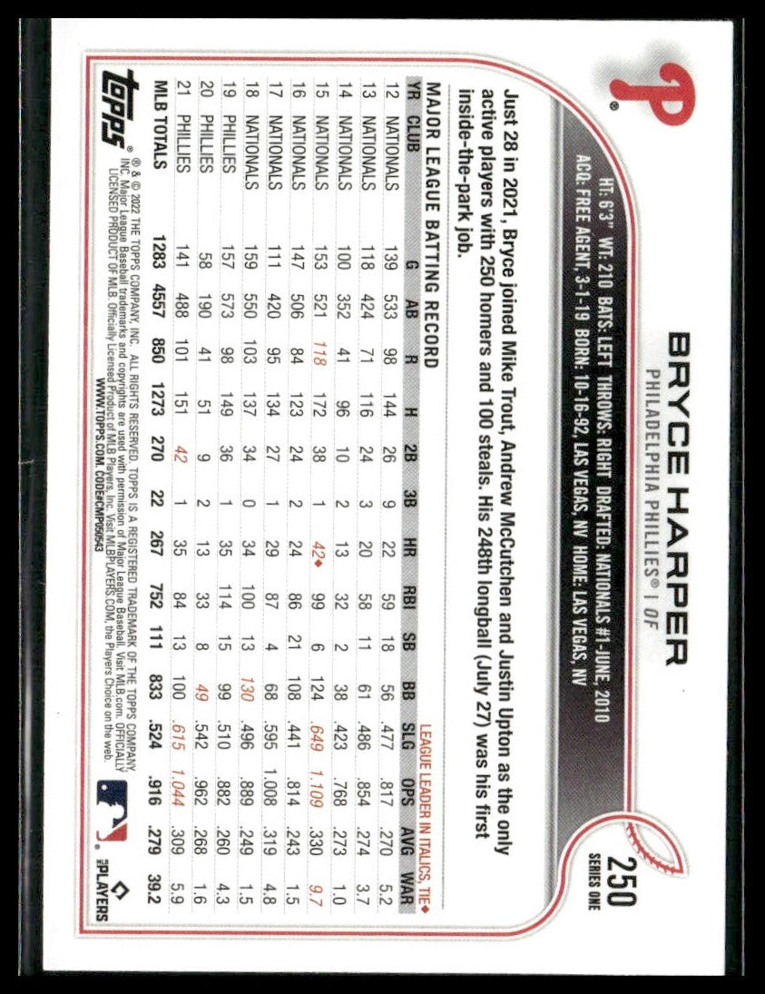 Bryce Harper #250 2022 Topps Philadelphia Phillies