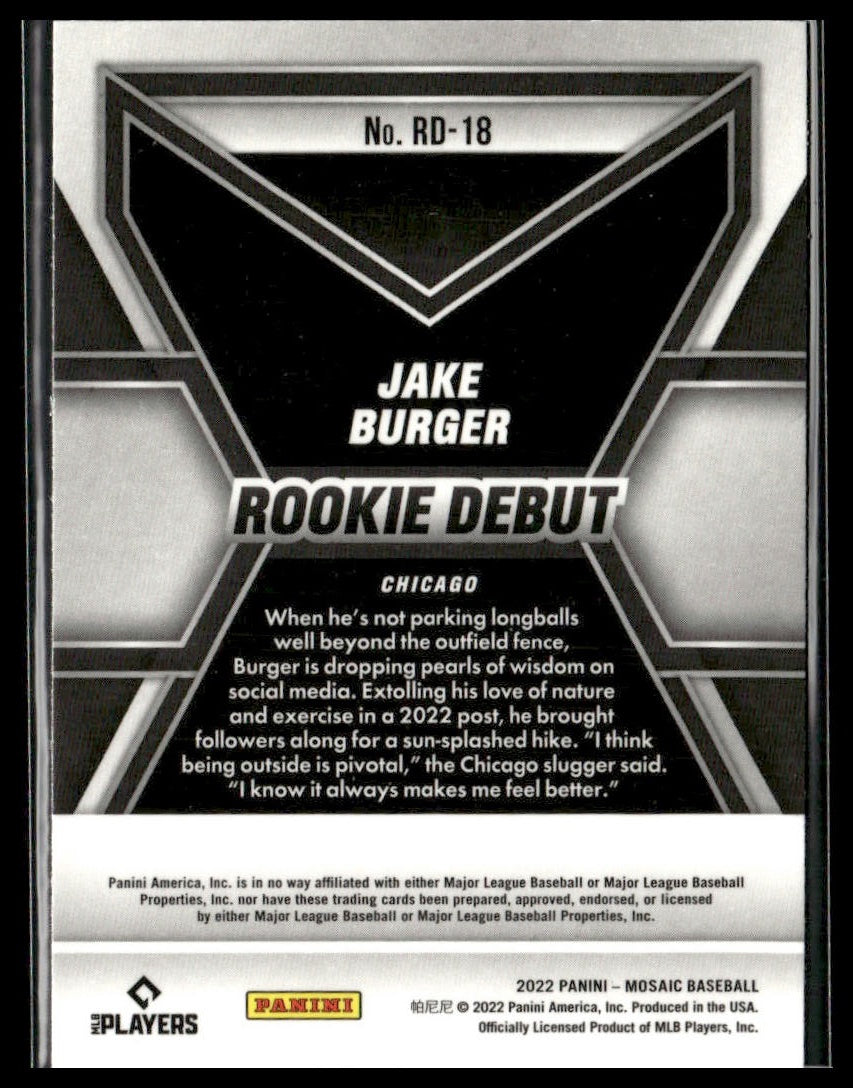 Jake Burger #RD-18 2022 Panini Mosaic Rookie Debut Chicago White Sox