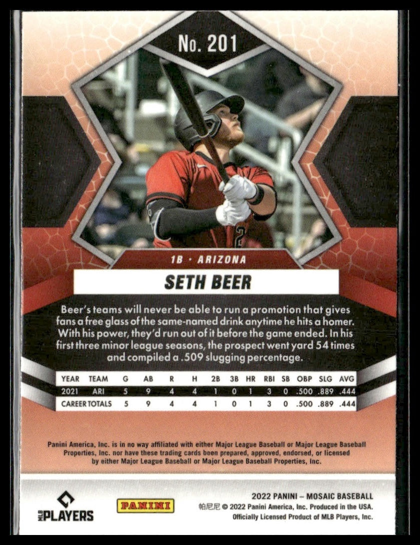 Seth Beer #201 Rookie 2022 Panini Mosaic Arizona Diamondbacks