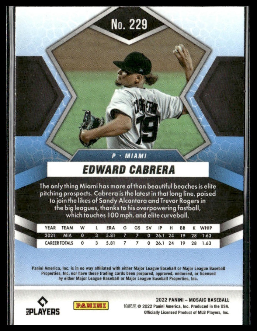 Edward Cabrera #229 Rookie 2022 Panini Mosaic Miami Marlins