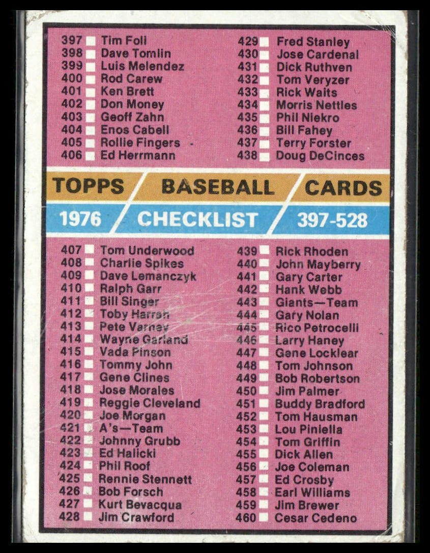 Checklist: 397-528 #526 1976 Topps
