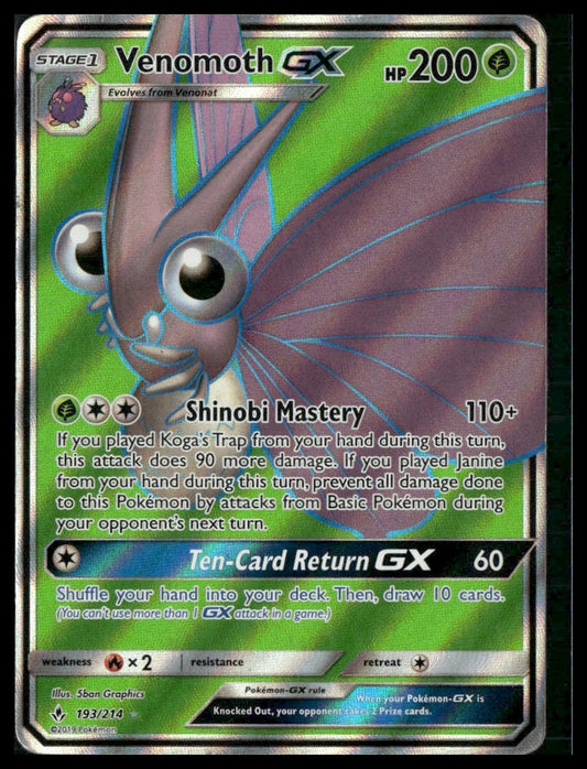 Venomoth GX (Full Art) #193/214 SM - Unbroken Bonds MP