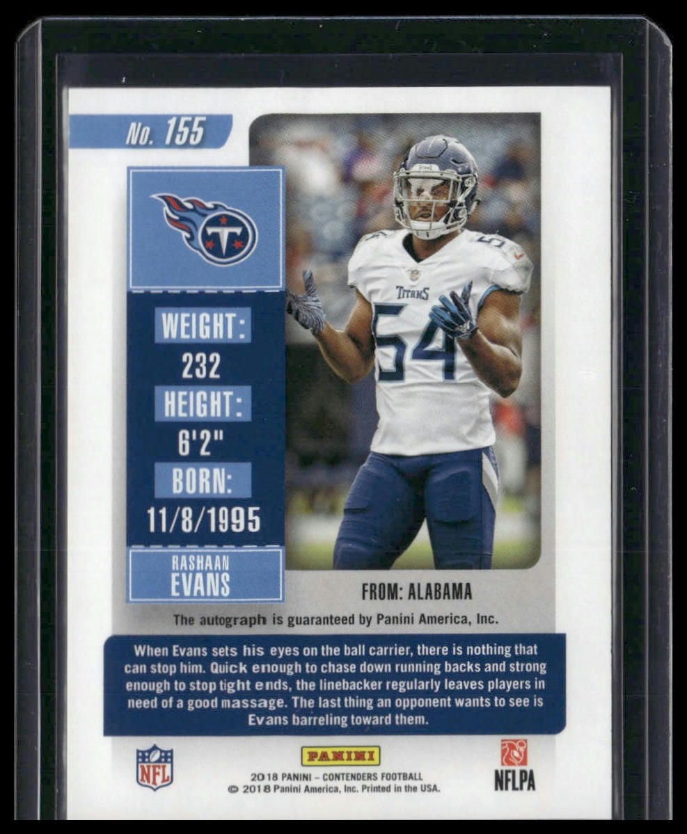 Rashaan Evans #155 2018 Panini Contenders Rookie Championship Ticket #/49