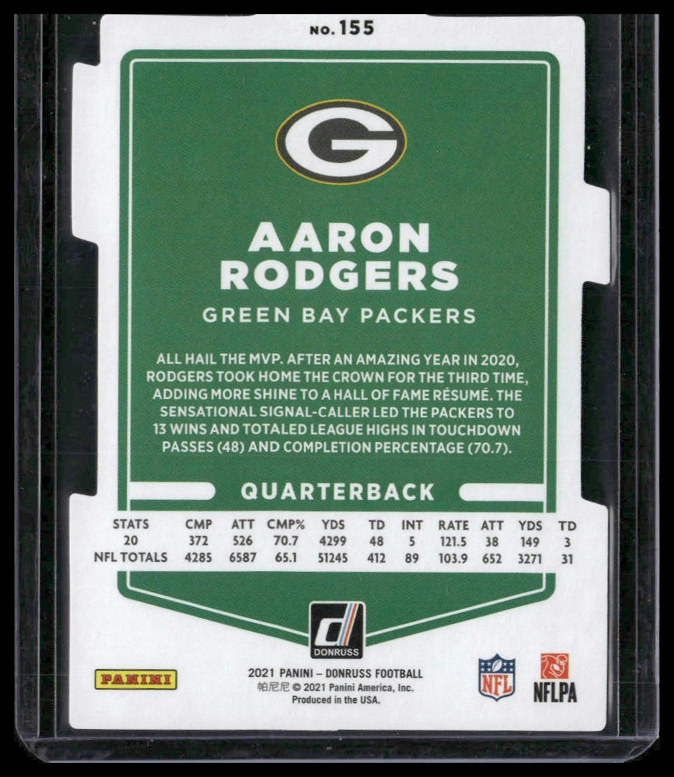 Aaron Rodgers #155 2021 Donruss Press Proof Gold Die Cut #/25
