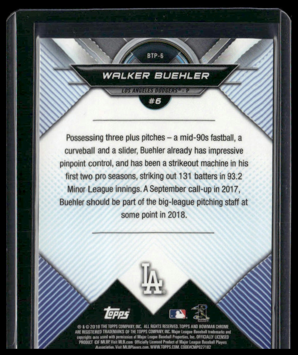 Walker Buehler #BTP-6 2018 Bowman Top 100 Atomic #/150 Los Angeles Dodgers