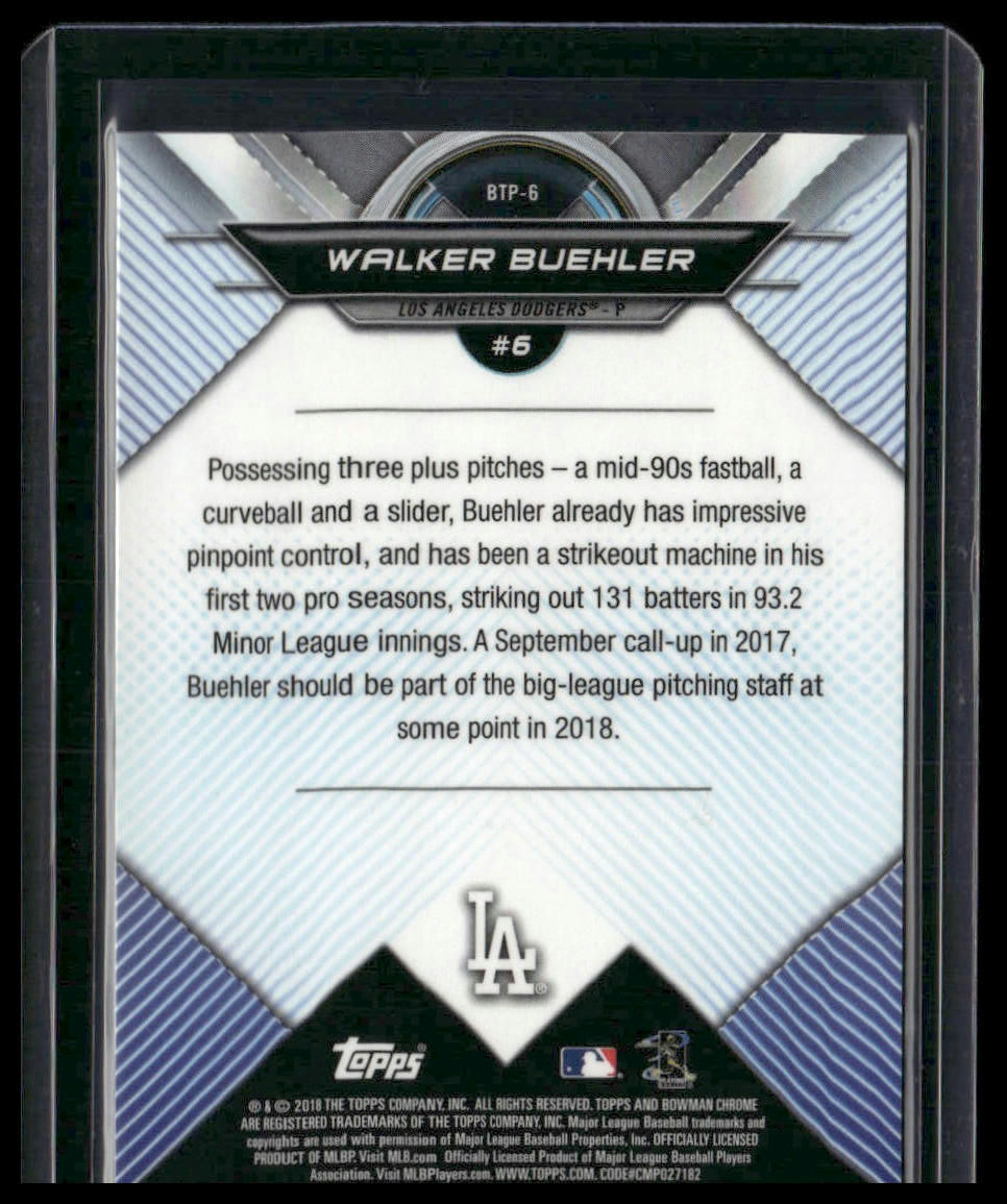 Walker Buehler #BTP-6 2018 Bowman Chrome Top 100 Atomic #/150 Dodgers