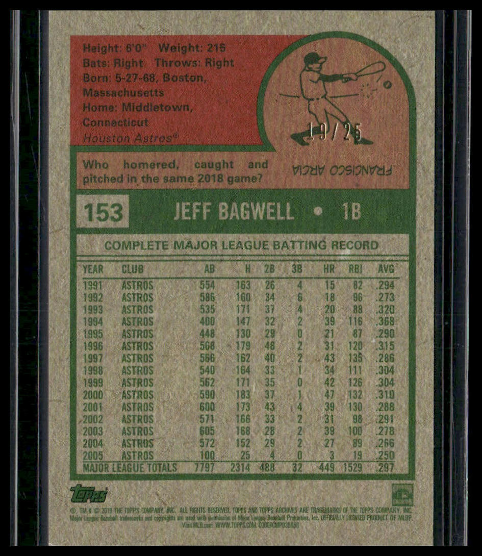 Jeff Bagwell #153 2019 Topps Archives Blue #/25 Houston Astros
