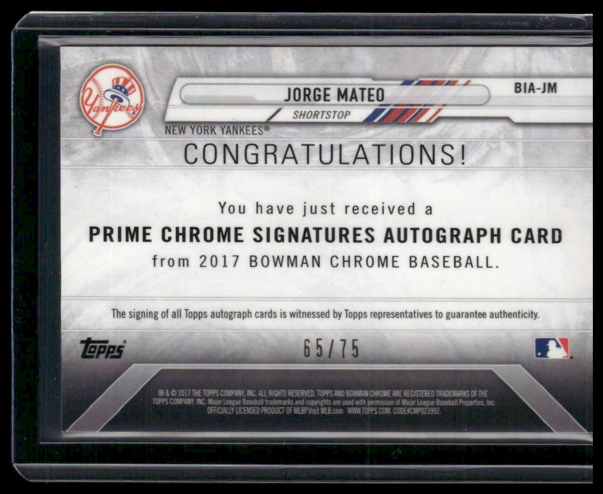 Jorge Mateo #BIA-JM 2017 Bowman Chrome Inscription Auto #/75 New York Yankees