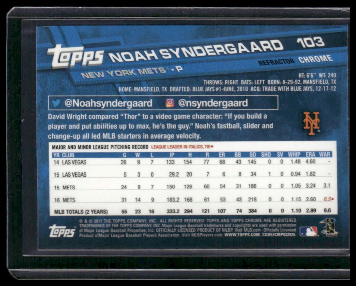 Noah Syndergaard #103 2017 Topps Chrome Pink Refractor New York Mets