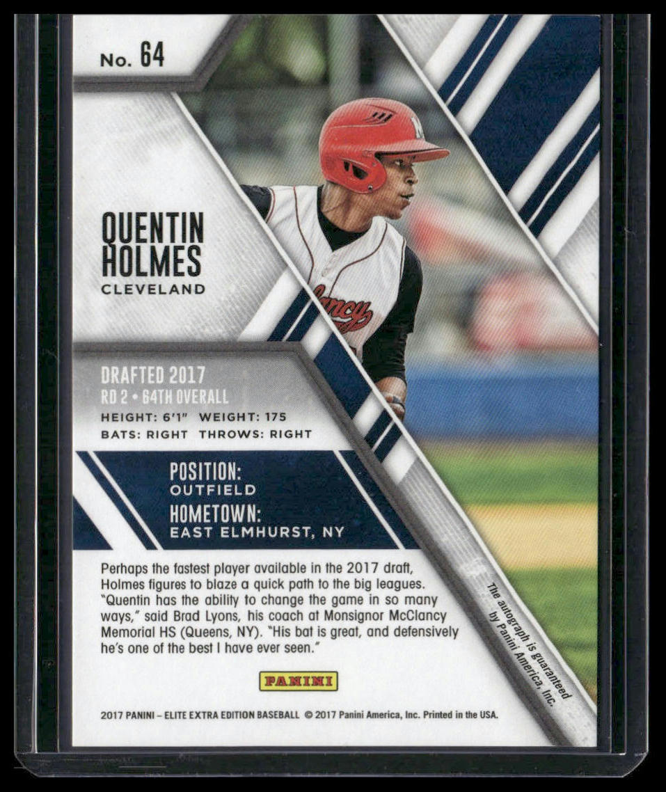 Quentin Holmes #64 2017 Panini Elite Auto 10/10 BOOKEND Cleveland Indians
