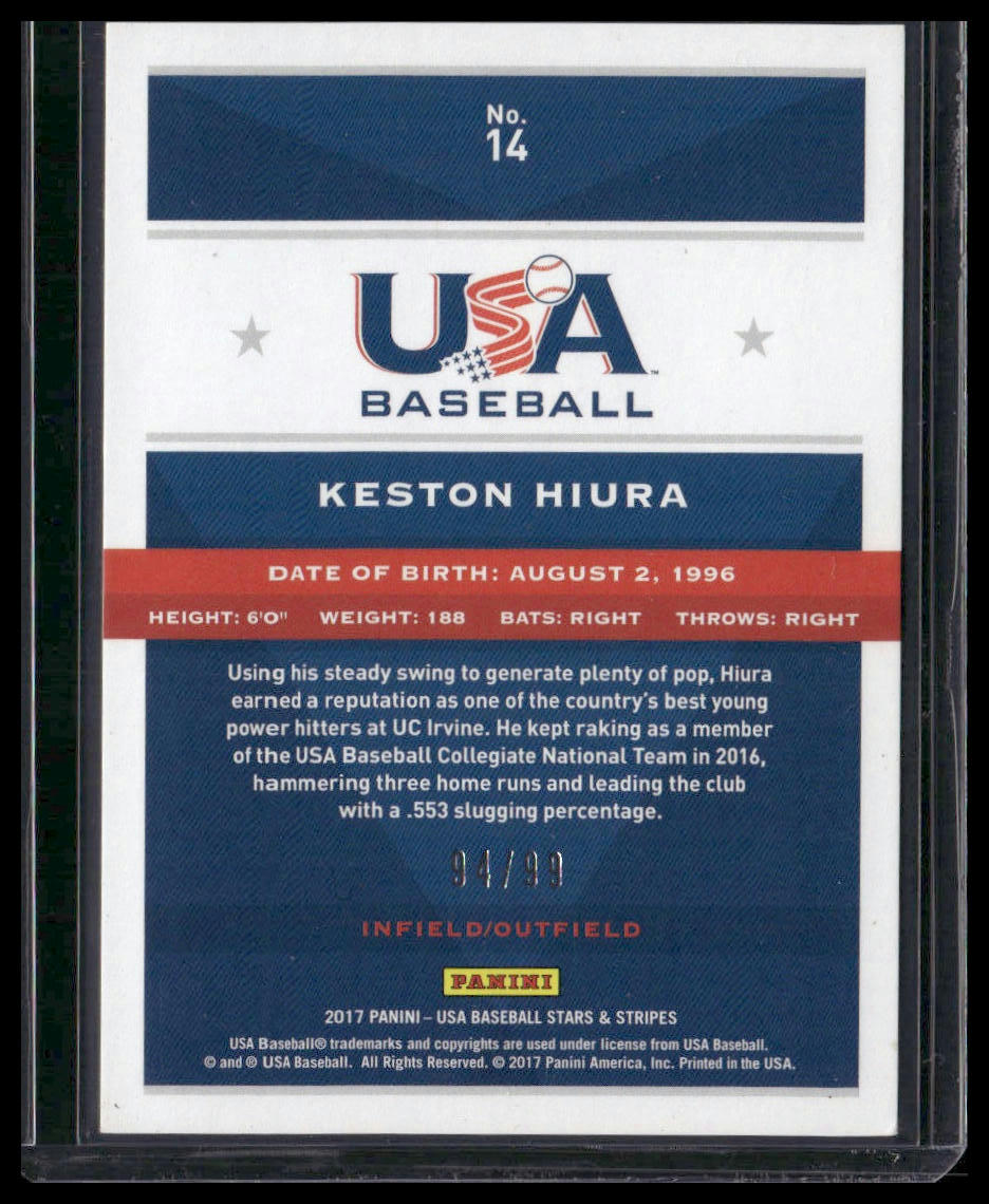 Keston Hiura #14 2017 Panini Stars & Stripes USA Longevity Holo Foil #/99