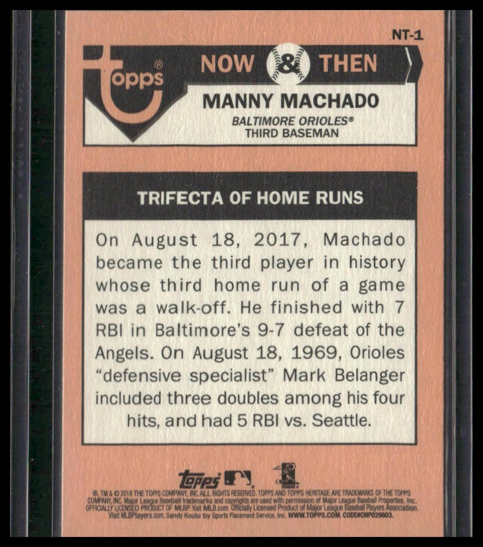 Manny Machado #NT-1 2018 Topps Heritage Now & Then Baltimore Orioles