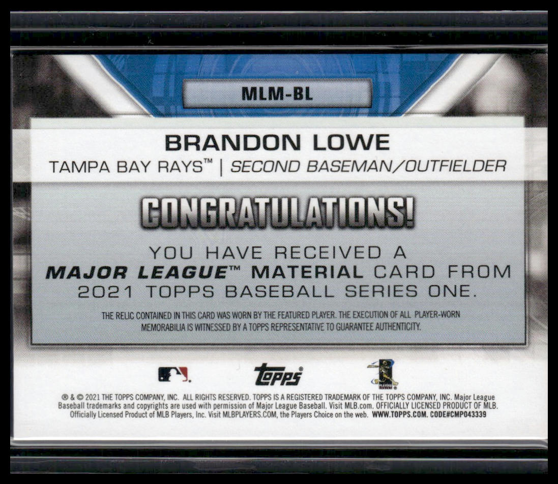 Brandon Lowe #MLM-BL 2022 Topps Major League Material Black #/199 Tampa Bay Rays