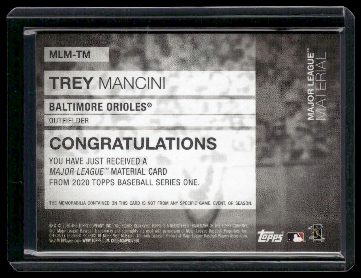 Trey Mancini #MLM-TM 2020 Topps Major League Material Relics Baltimore Orioles