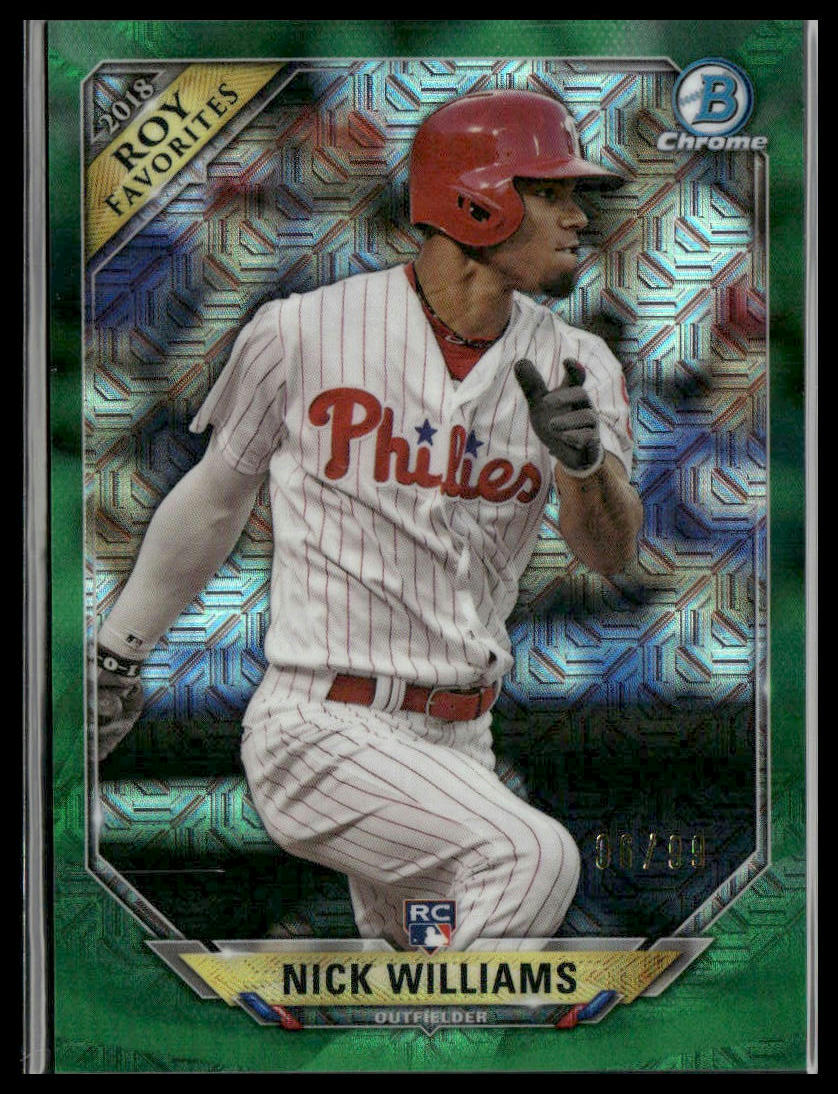 Nick Williams #ROYF-NW 2018 Bowman Chrome Green Mojo #/99 Philadelphia Phillies