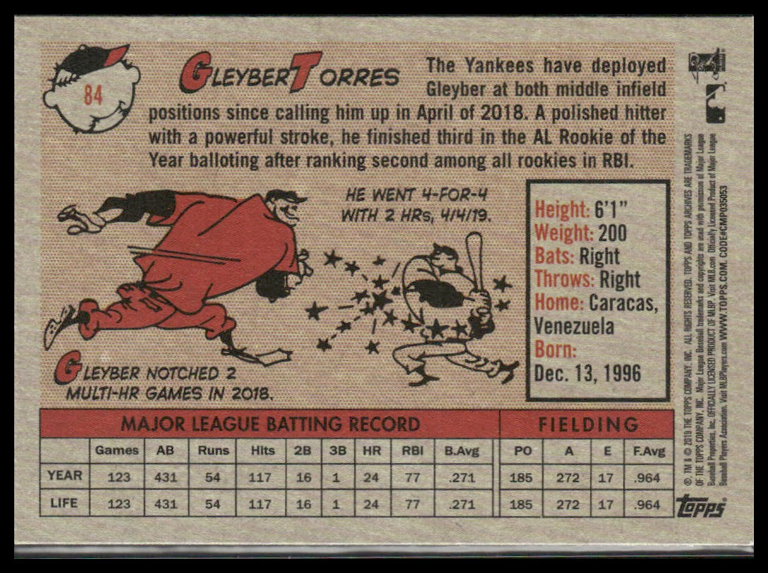 Gleyber Torres #84 2019 Topps Archives New York Yankees