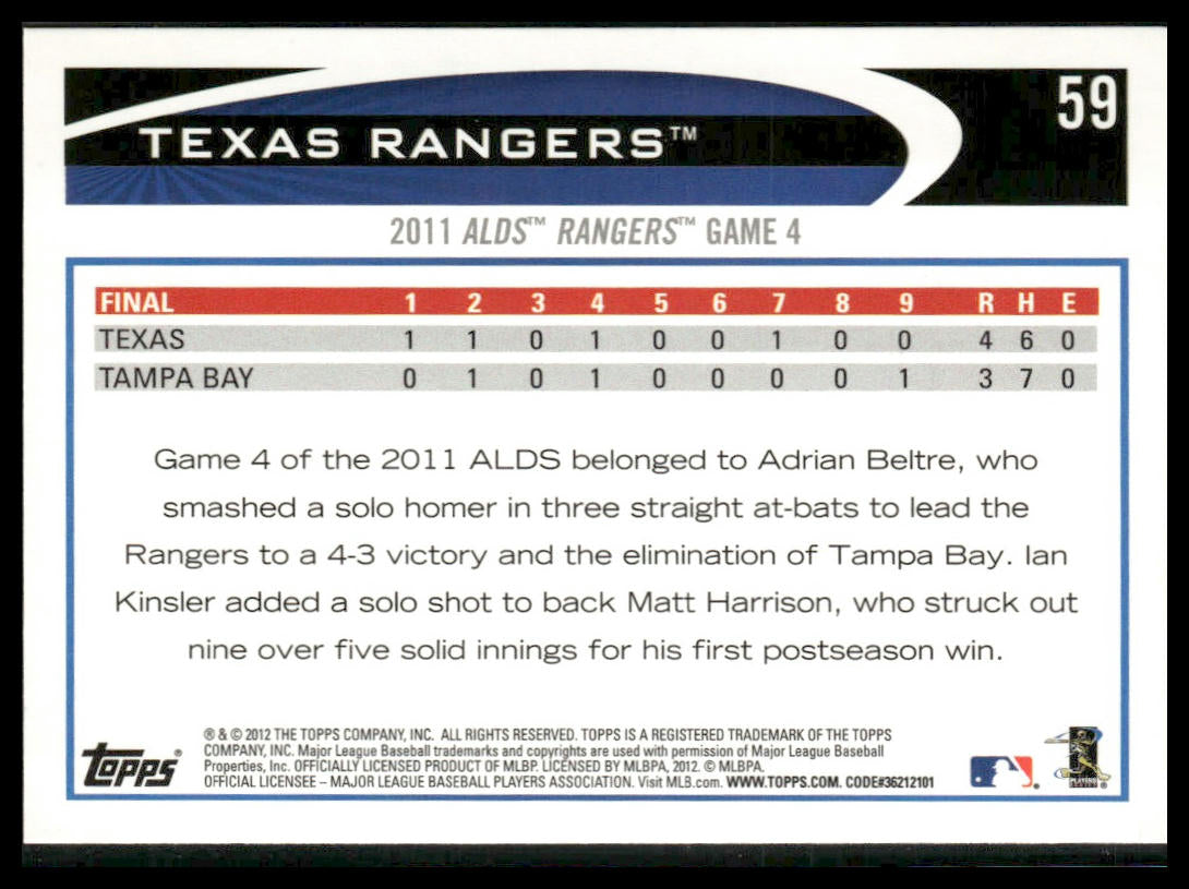 Texas Rangers #59 2012 Topps Texas Rangers