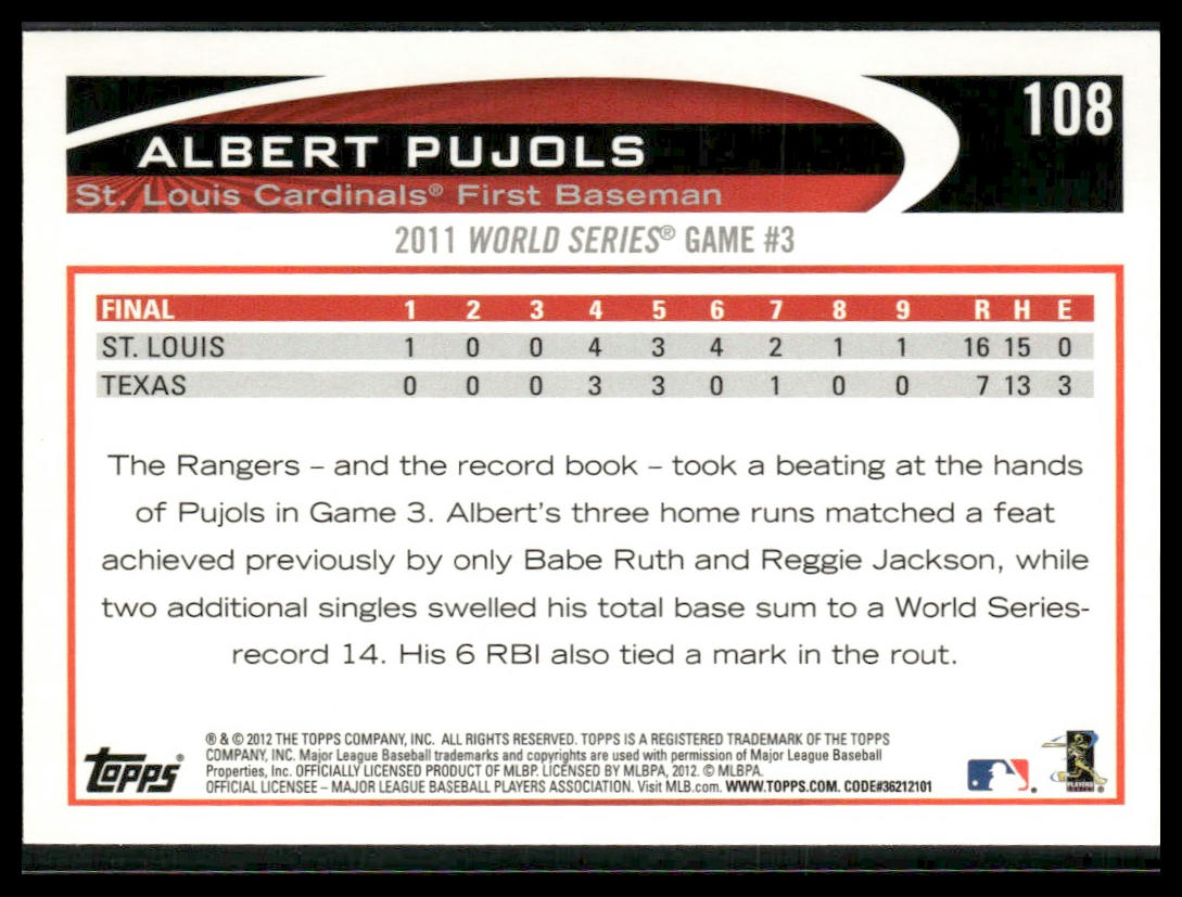 Albert Pujols #108 2012 Topps St. Louis Cardinals