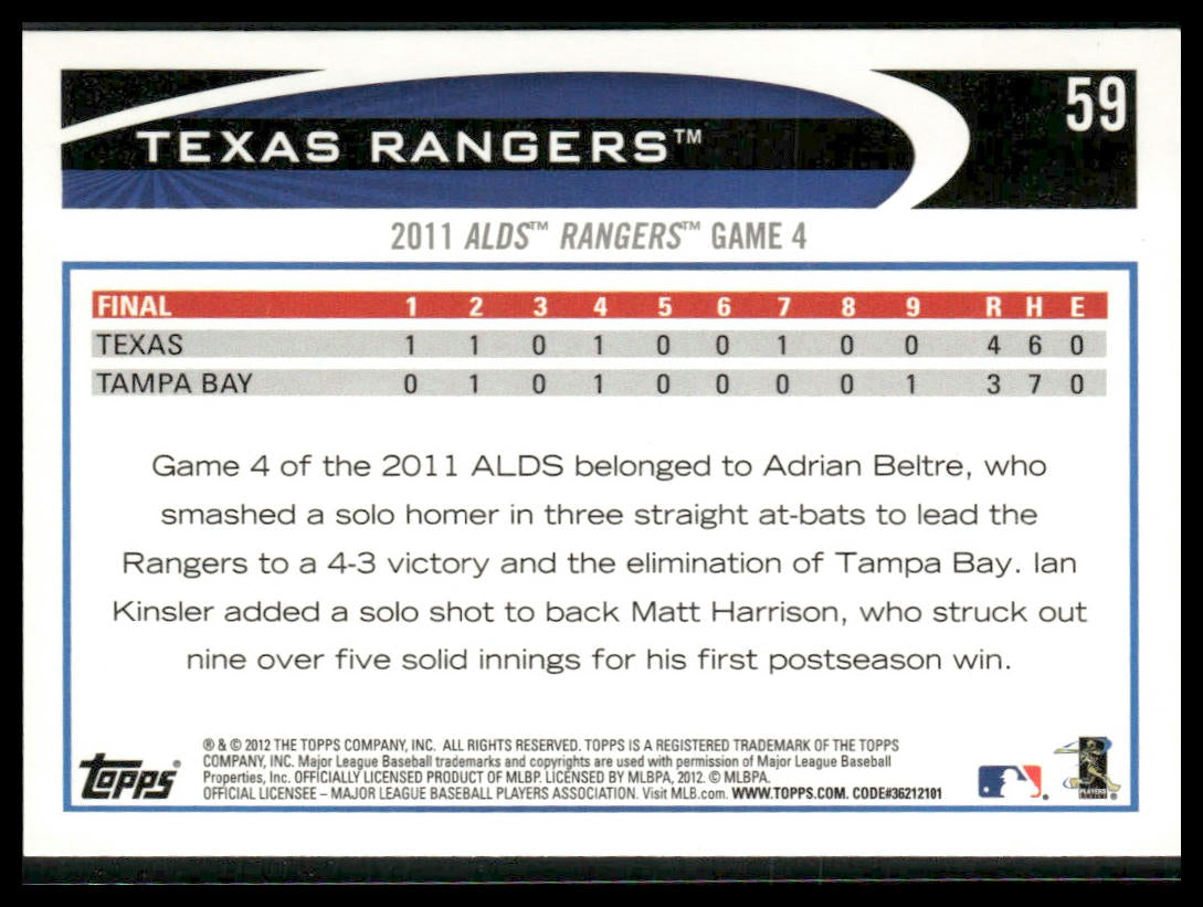 Texas Rangers #59 2012 Topps Blue Texas Rangers