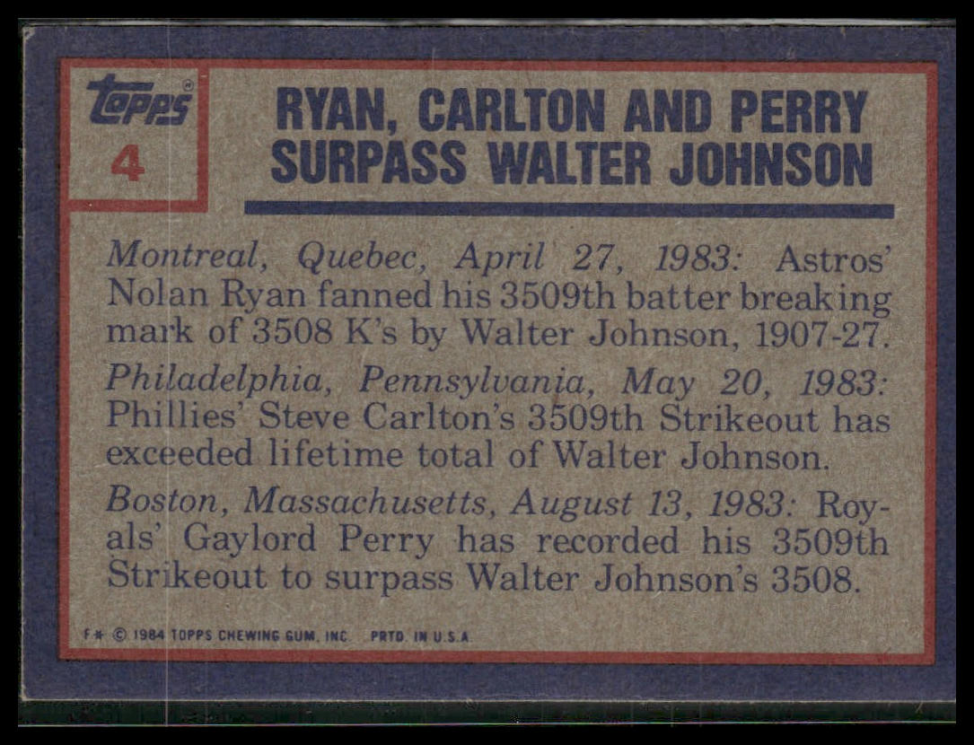 Nolan Ryan / Steve Carlton / Gaylord Perry #4 1984 Topps