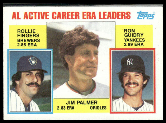 AL Active Career ERA Leaders (Palmer / Fingers / Guidry) #717 1984 Topps