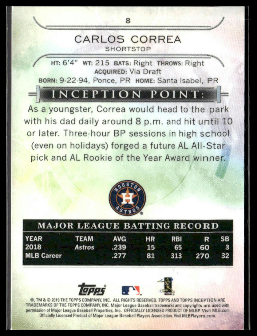 Carlos Correa #8 2019 Topps Inception Red #/75 Houston Astros