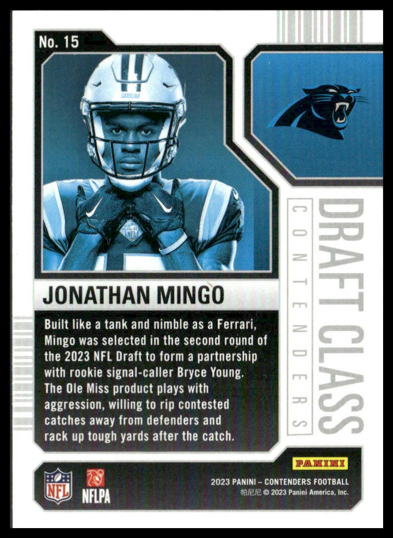 Jonathan Mingo #15 Rookie 2023 Panini Draft Class Contenders Carolina Panthers