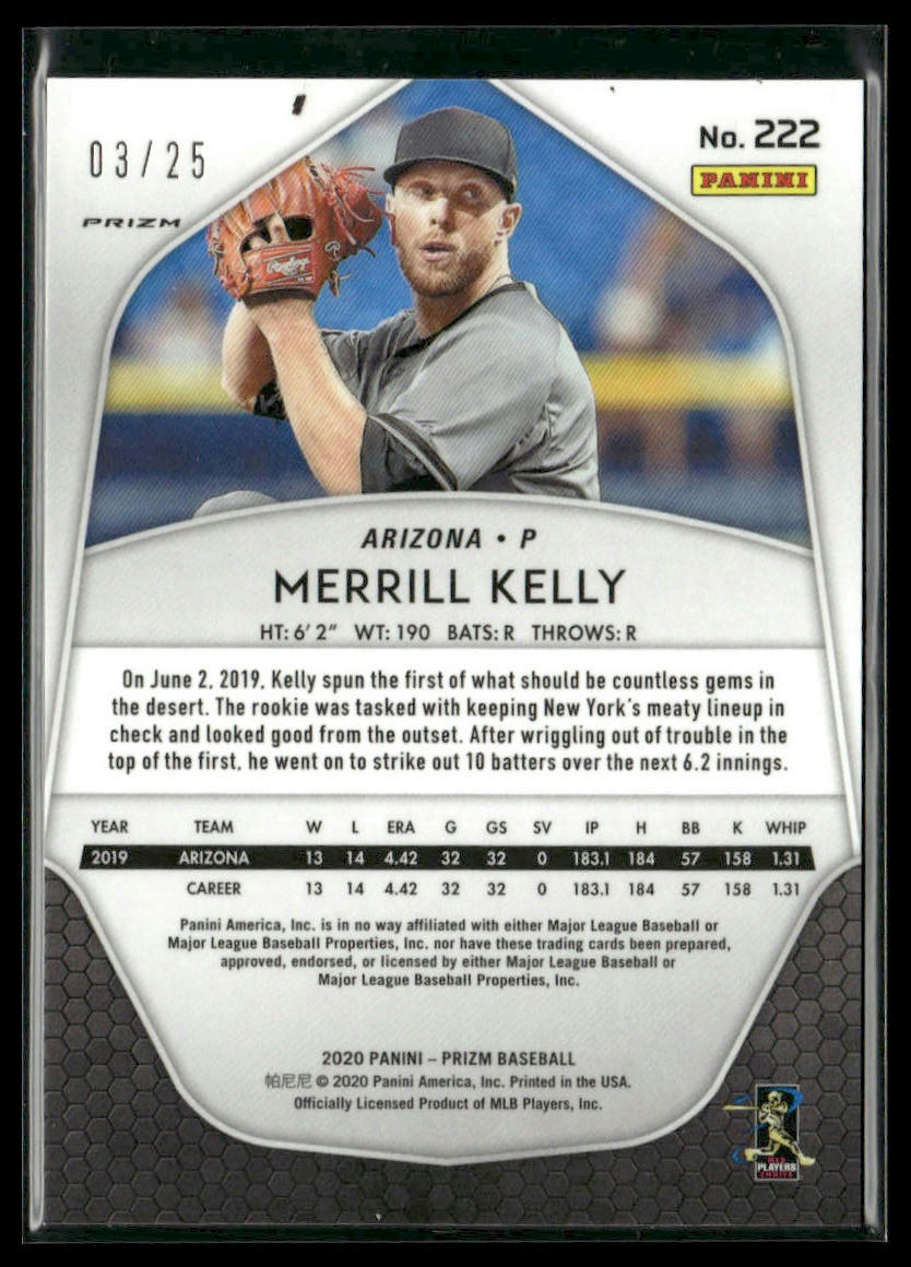 Merrill Kelly #222 2020 Panini Prizm Burgundy Cracked Ice #/25 Diamondbacks