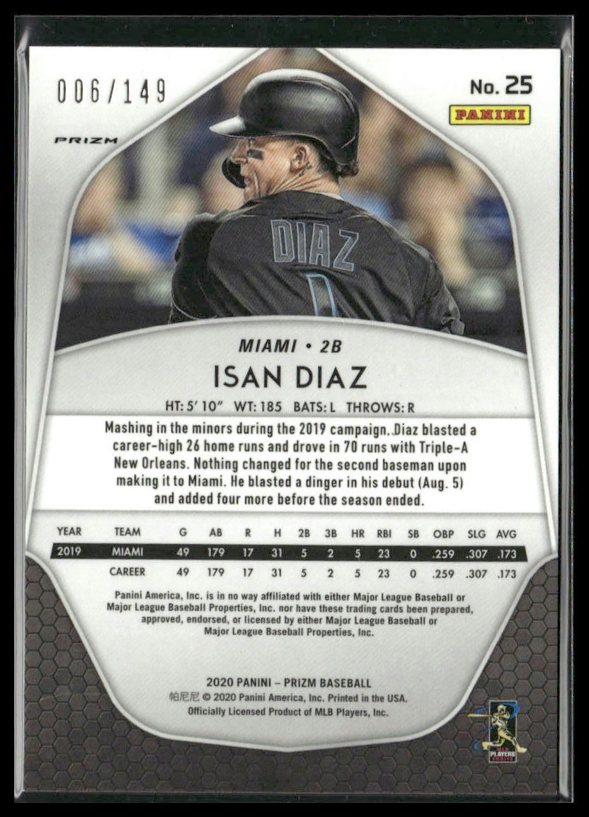 Isan Diaz #25 Rookie 2020 Panini Prizm Red Mojo Prizm #/149 Miami Marlins