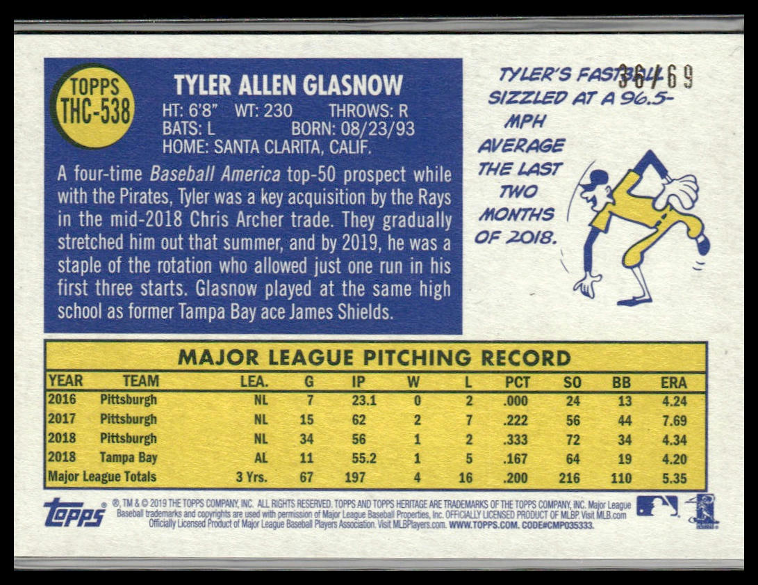 Tyler Glasnow #THC-538 2019 Topps Heritage Chrome Black #/69 Tampa Bay Rays