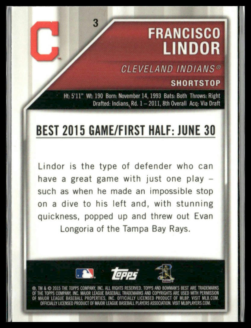 Francisco Lindor #3 Rookie 2015 Bowman's Best Cleveland Indians