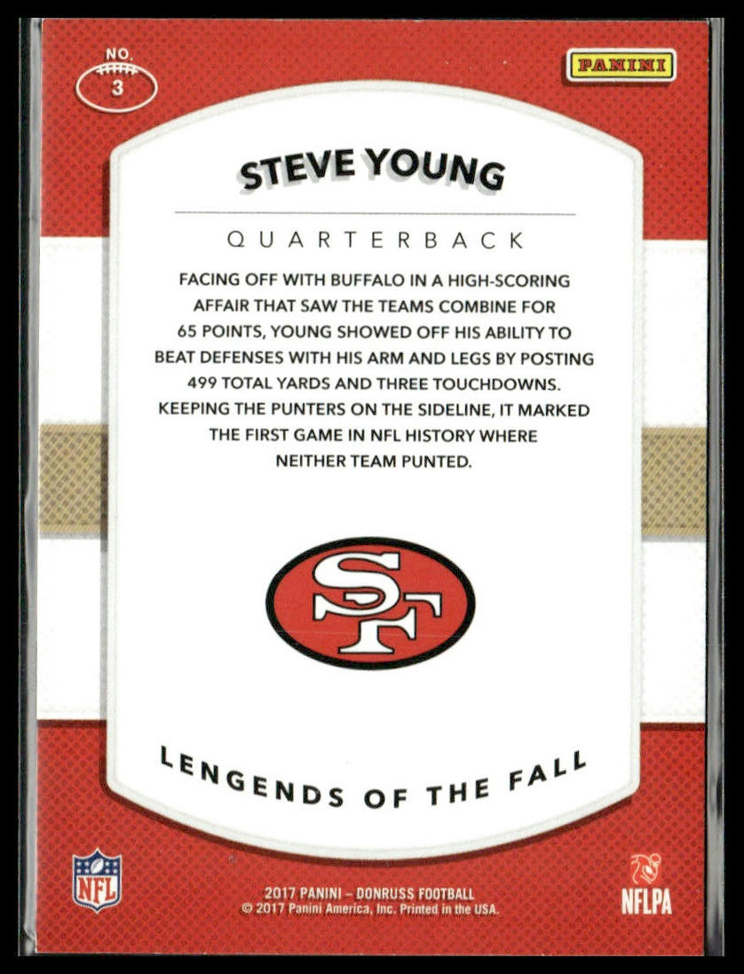 Steve Young #3 2017 Donruss Legends of the Fall Holo #/100 San Francisco 49ers