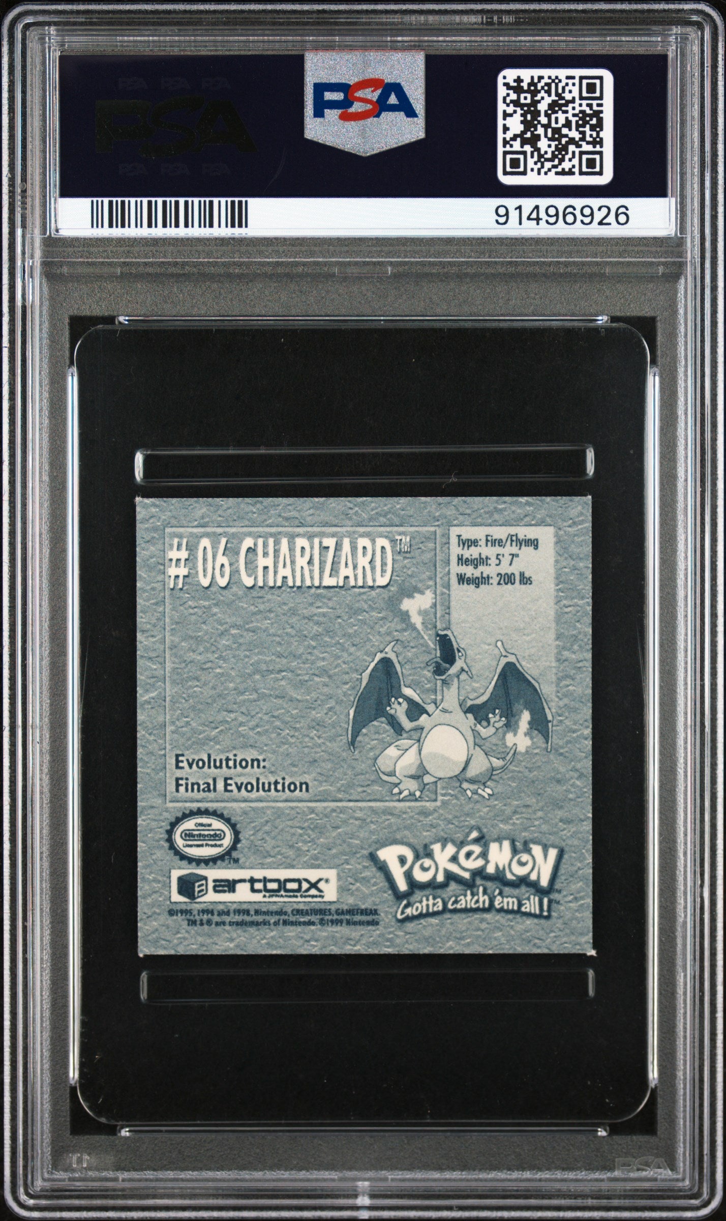 PSA 8 Charizard #6 1999 Artbox Stickers Series 1