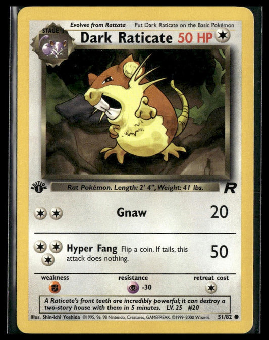 Dark Raticate #51/82 1st Edition Team Rocket LP