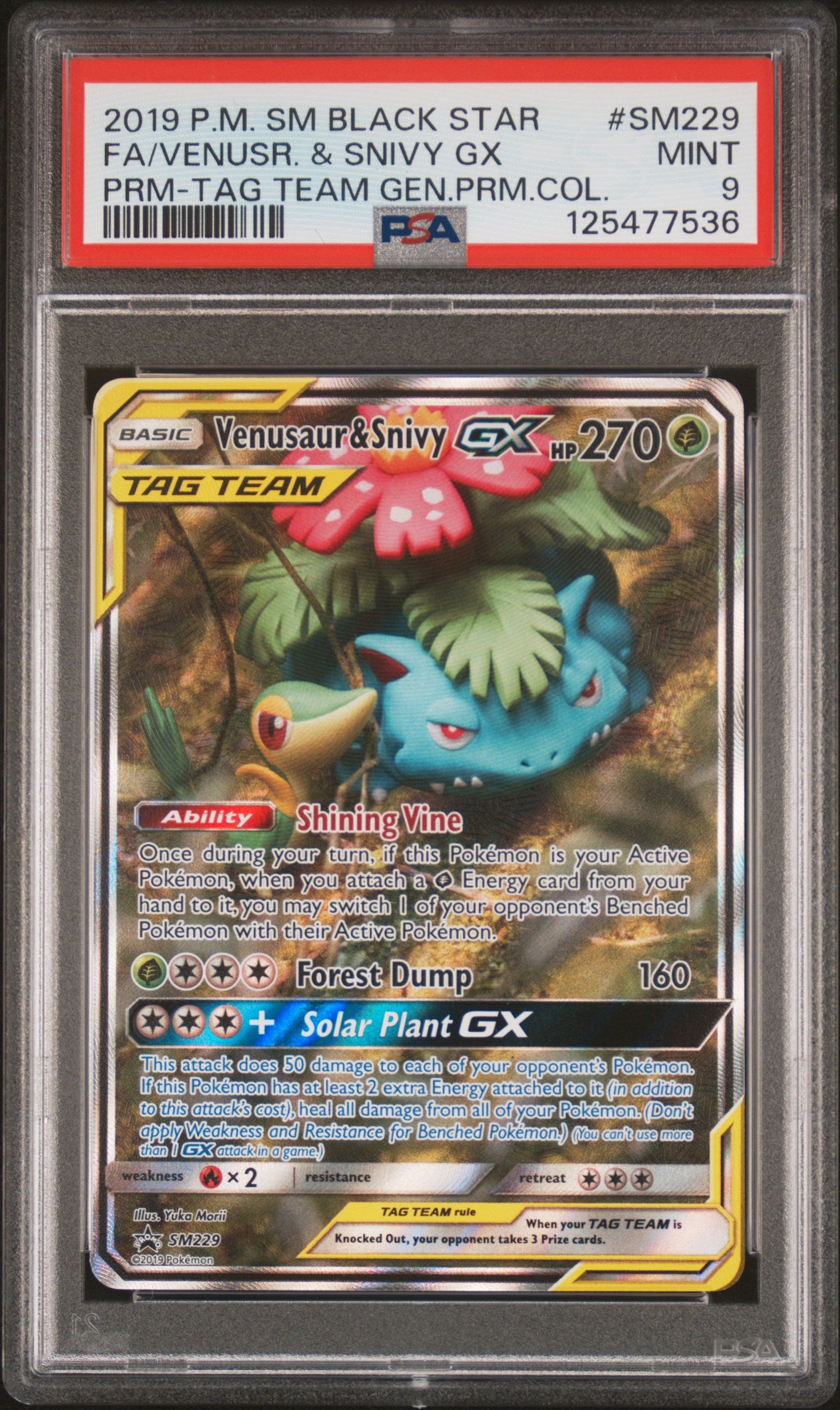 PSA 9 Venusaur & Snivy Gx #SM229 Sun & Moon Promo