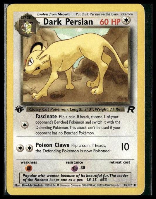 Dark Persian #42/82 1st Edition Team Rocket MP