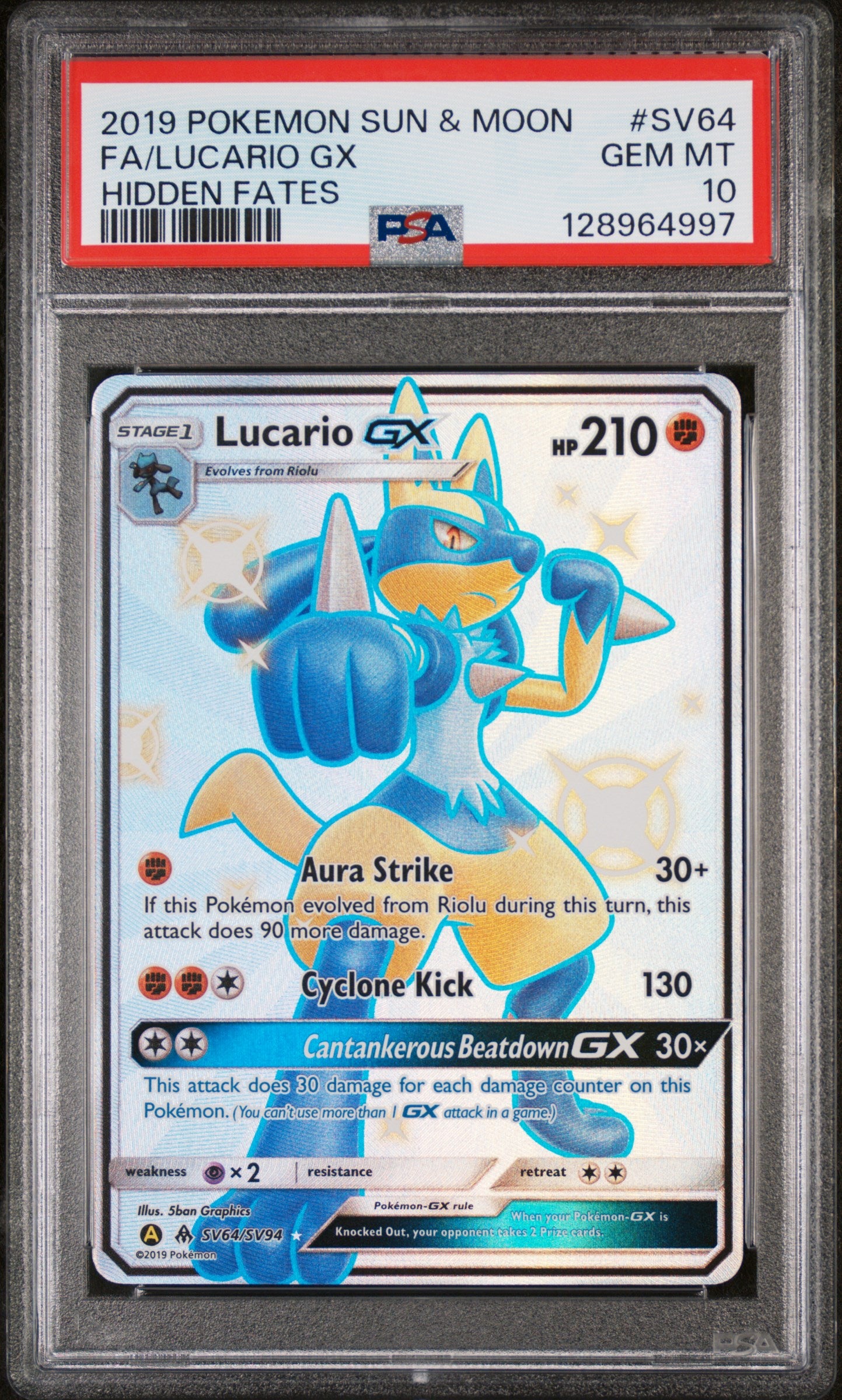 PSA 10 Lucario GX #SV64 Hidden Fates