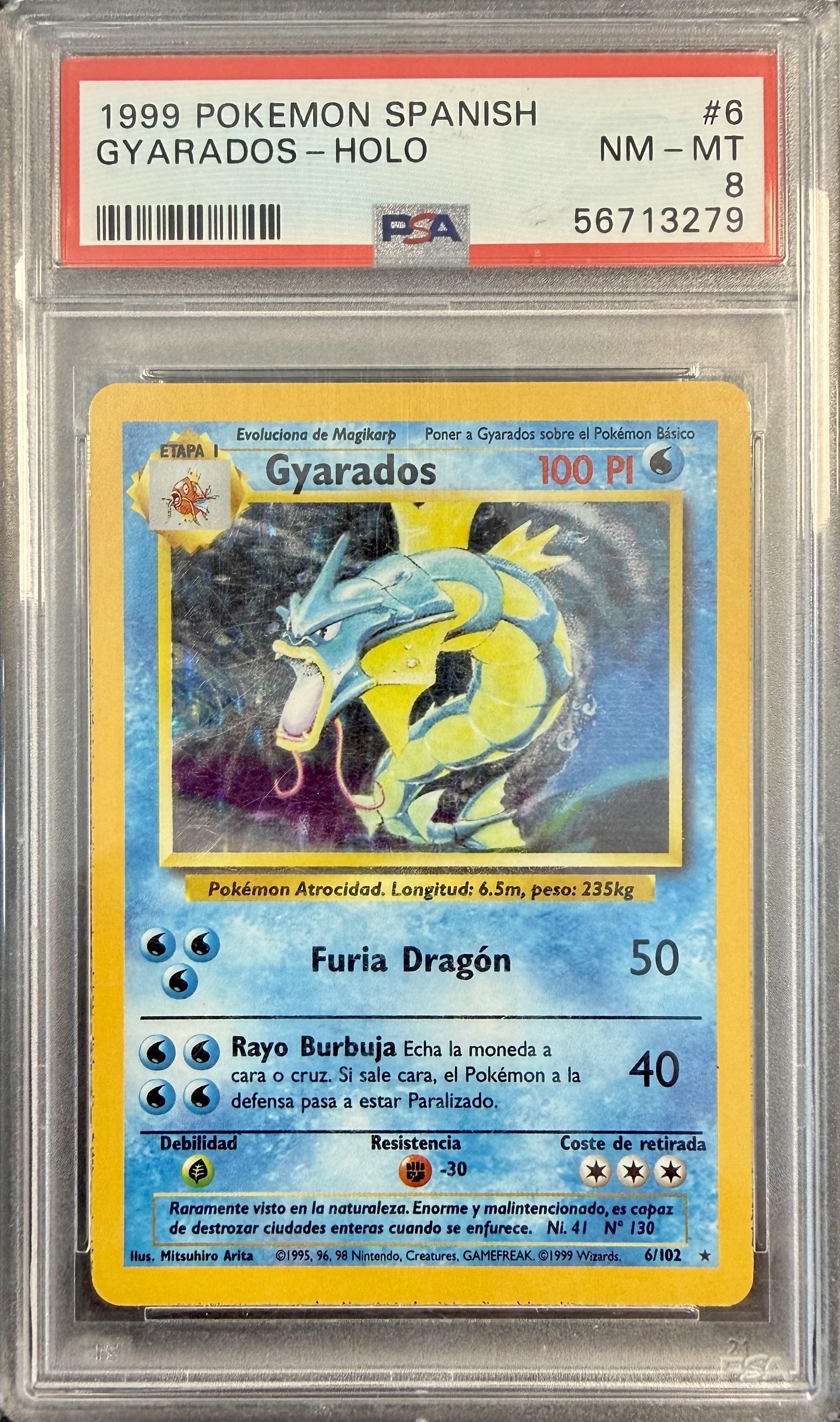 spanish pokemon cards PSA 8 Gyarados #6 SPANISH Base Set – Ready Mark Cards